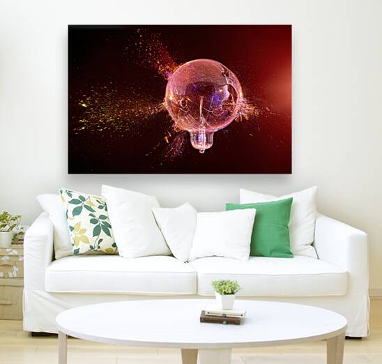 explosion of a glass bulb on a black background.  Reproduction