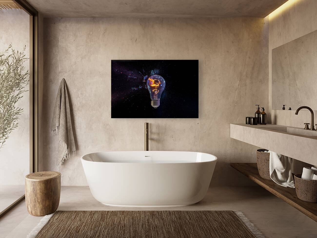 old bulb breaking into fragments on black  Reproduction