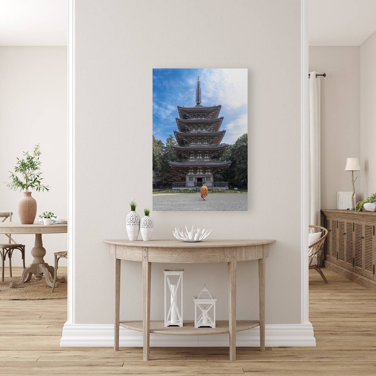 Five-storey pagoda of Daigo-ji Temple and monks  Reproduction