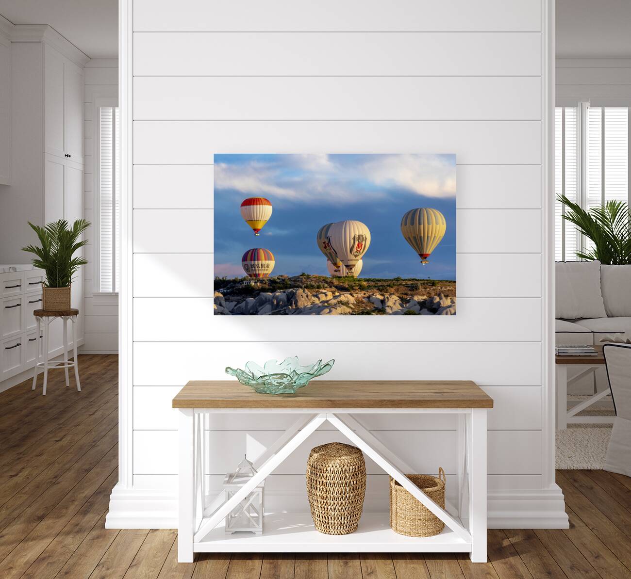 Hot air balloons fly over Goreme. Turkey Reproduction