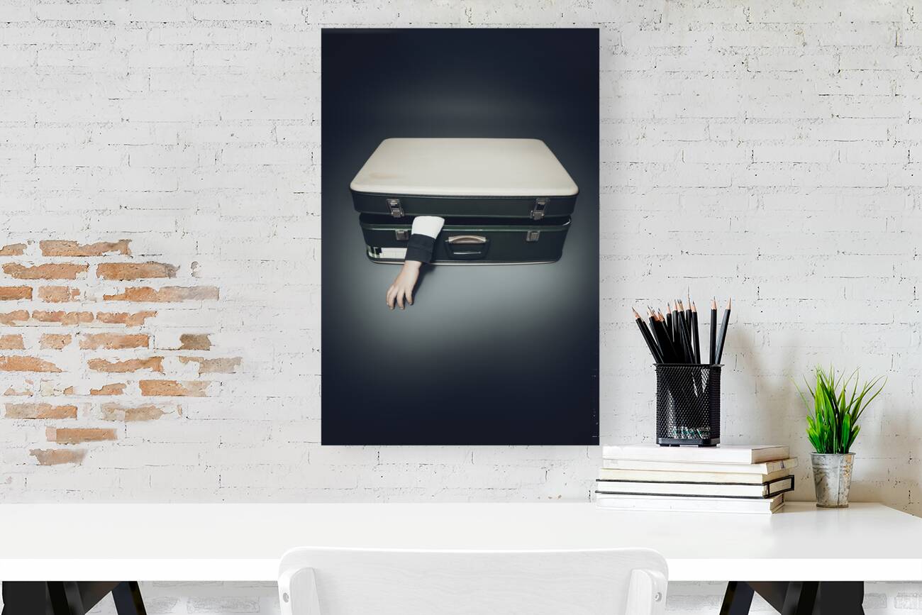 arm sticks out of an suitcase Reproduction