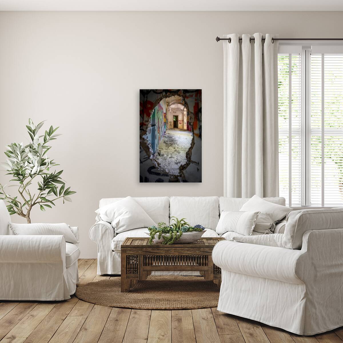 Interior of an abandoned and vandalised building Reproduction