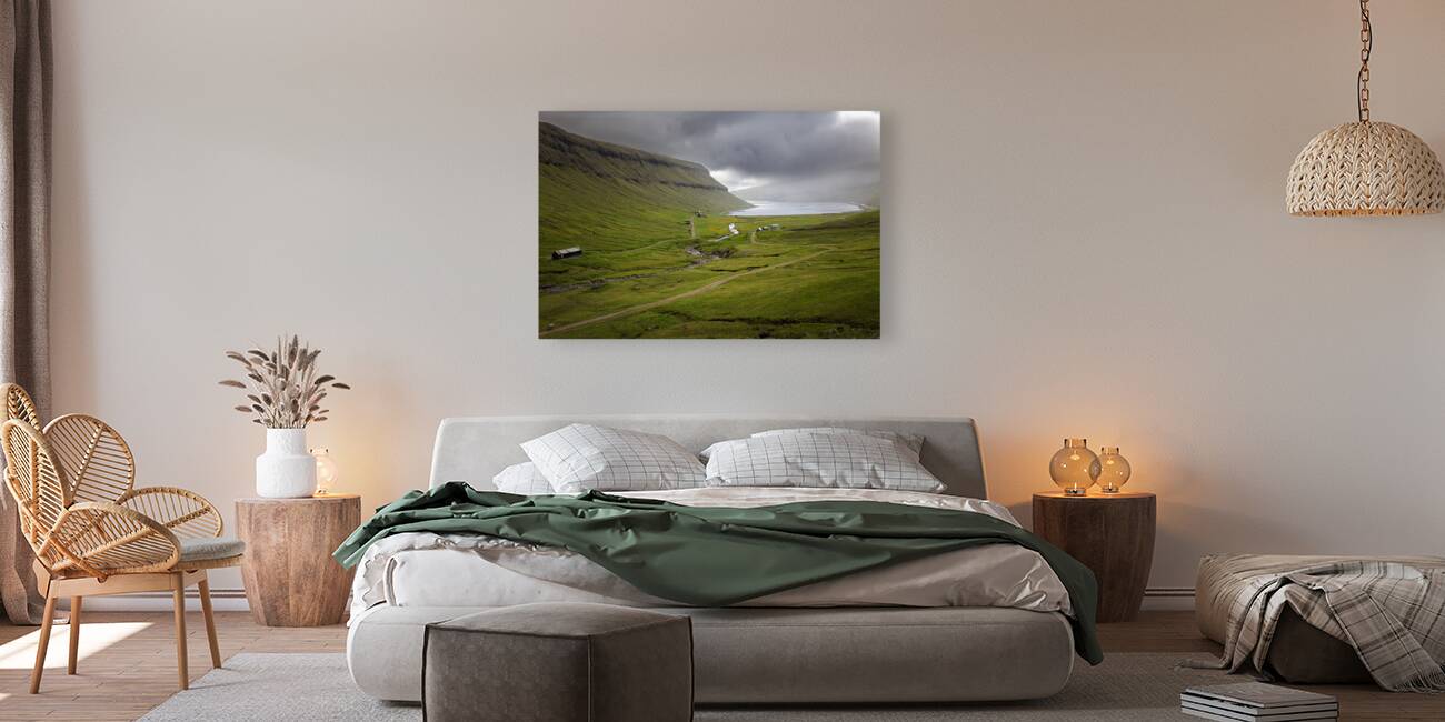 valley with cloudy sky on faroe islands Reproduction