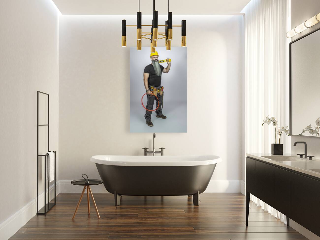 electrician worker with long beard  Reproduction