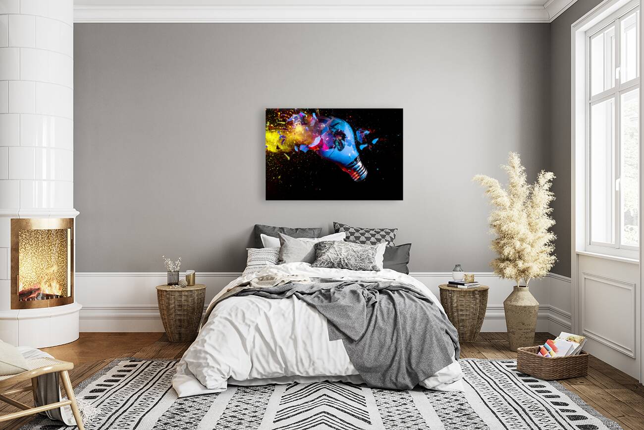 colorful electric light bulb exploding Reproduction