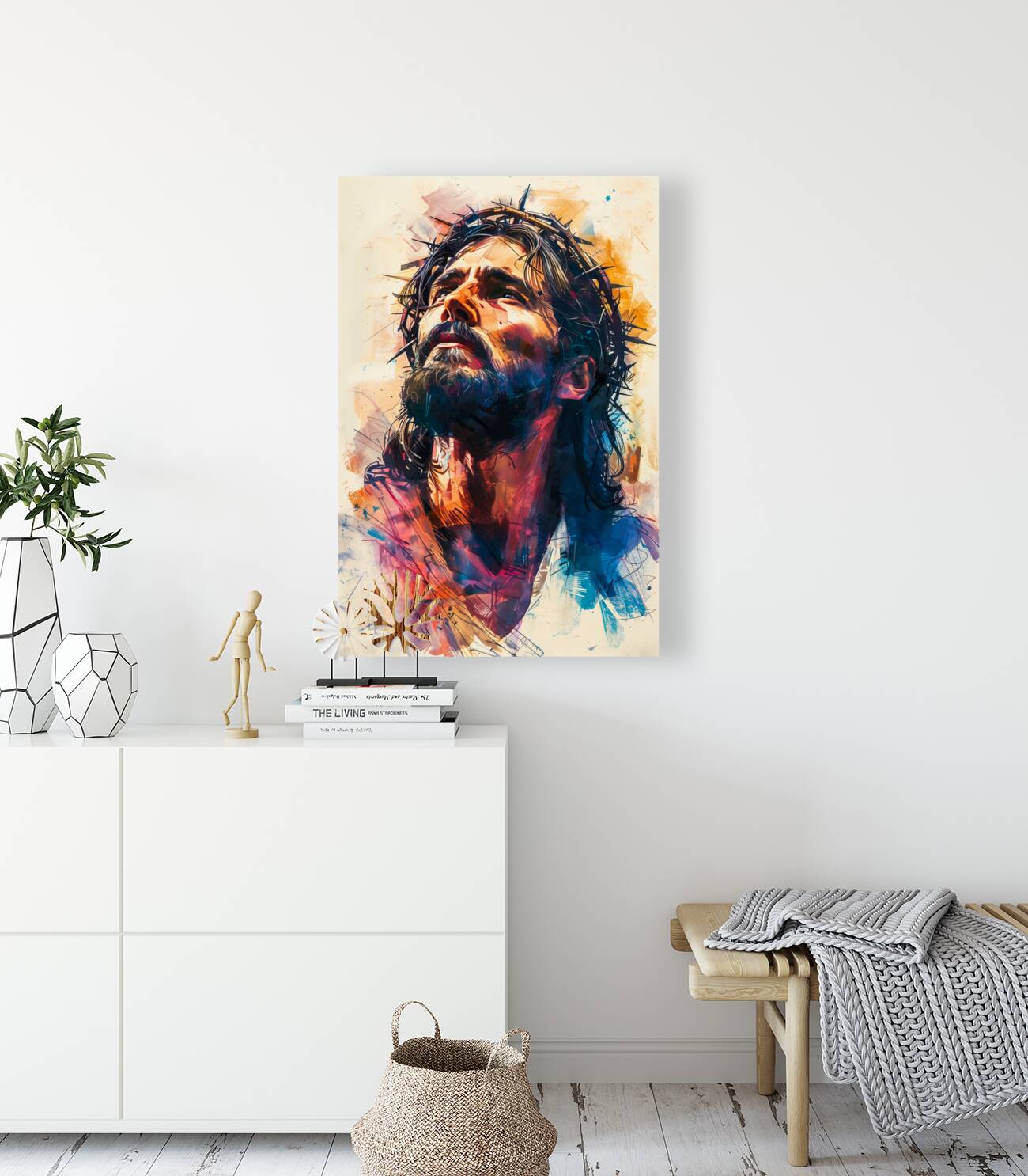 Abstract artistic portrait of jesus by Gualtiero Boffi Wall Art