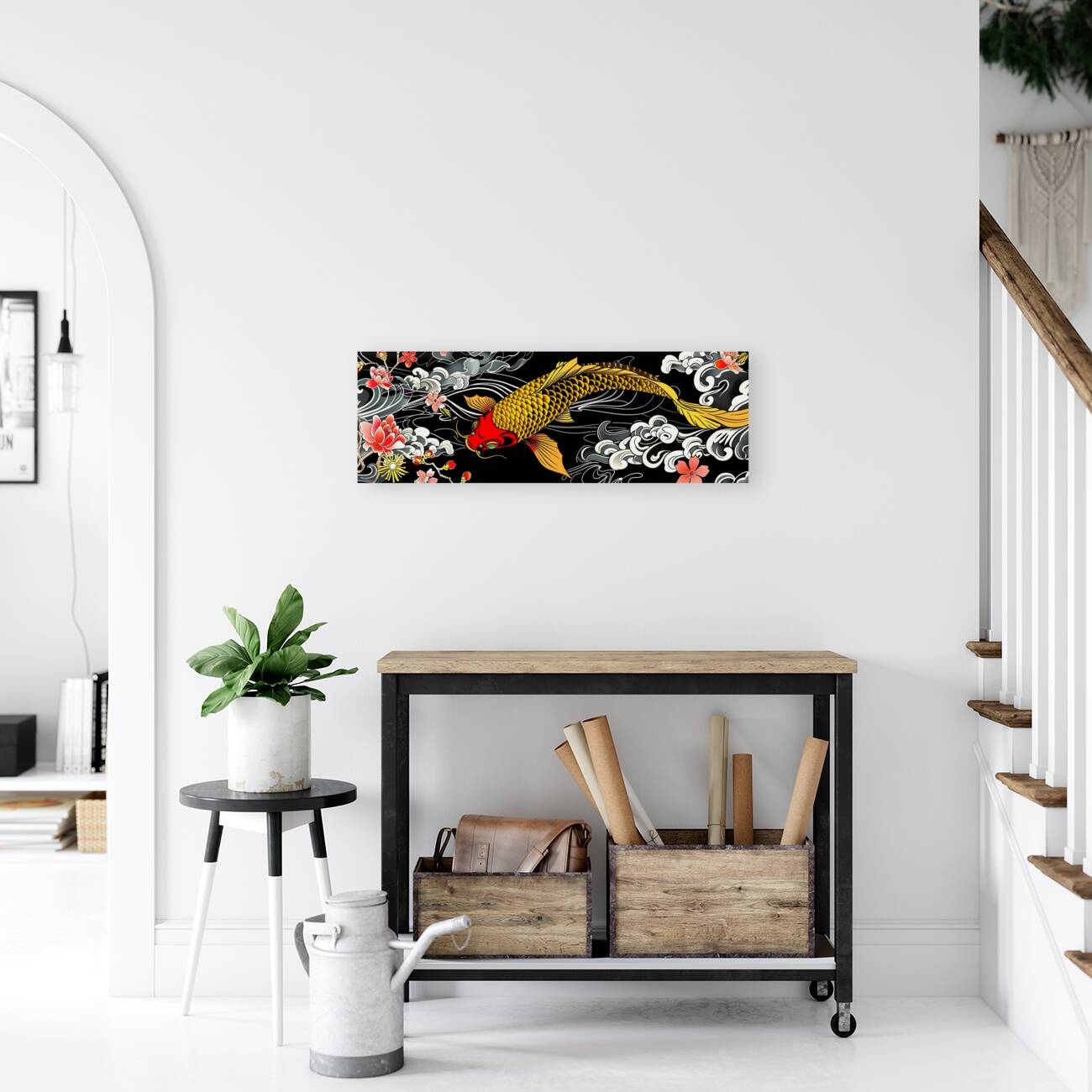 Traditional japanese koi fish with floral patterns Reproduction