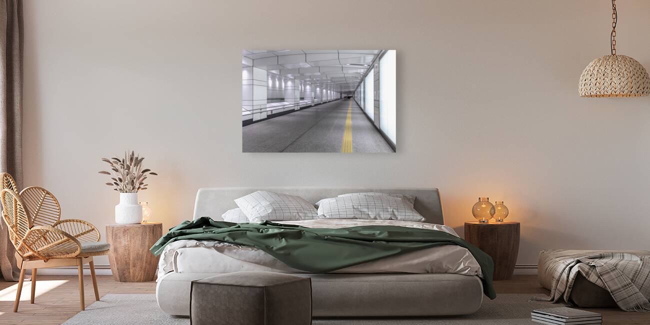 Empty illuminated underground passage Reproduction