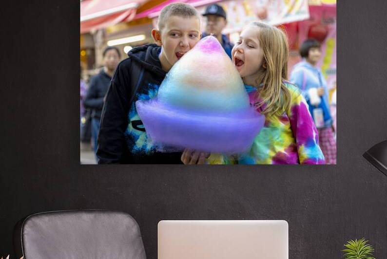 children eat a rainbow cotton candy  by Gualtiero Boffi