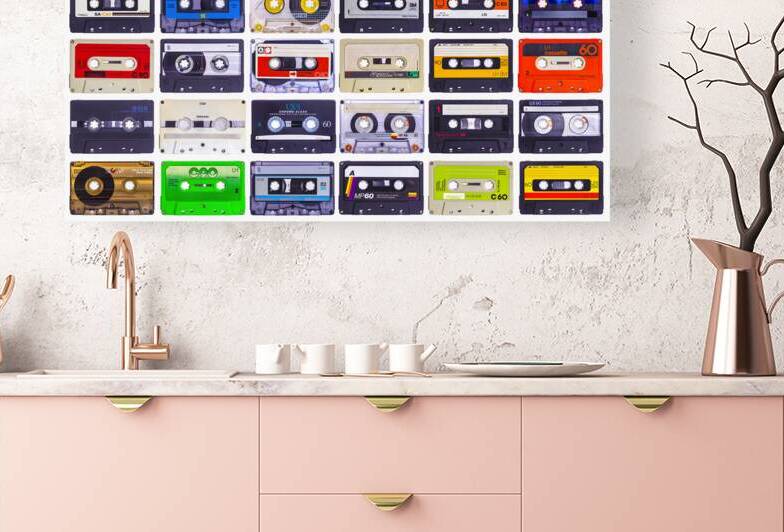 background with audio cassettes of various kinds  by Gualtiero Boffi