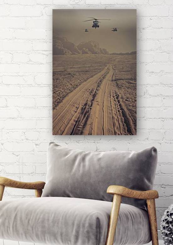 helicopters fly over the desert by Gualtiero Boffi