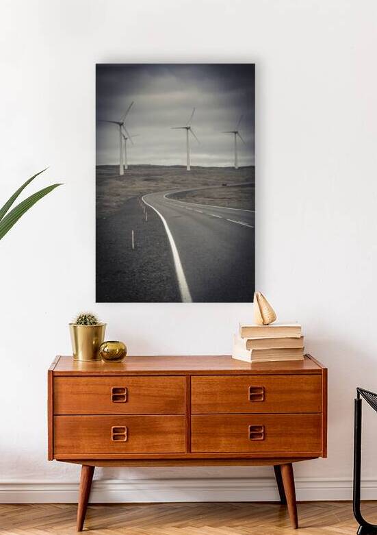 desolate road and wind turbines  by Gualtiero Boffi