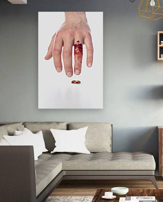 Hand with bloody finger and wedding ring  by Gualtiero Boffi