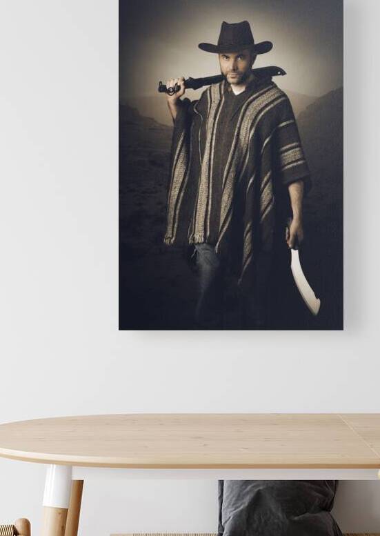 portrait of man with leather hat and machete by Gualtiero Boffi