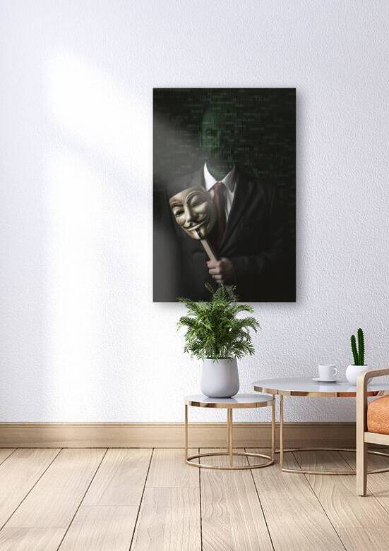 man with mask in hand and binary code background by Gualtiero Boffi
