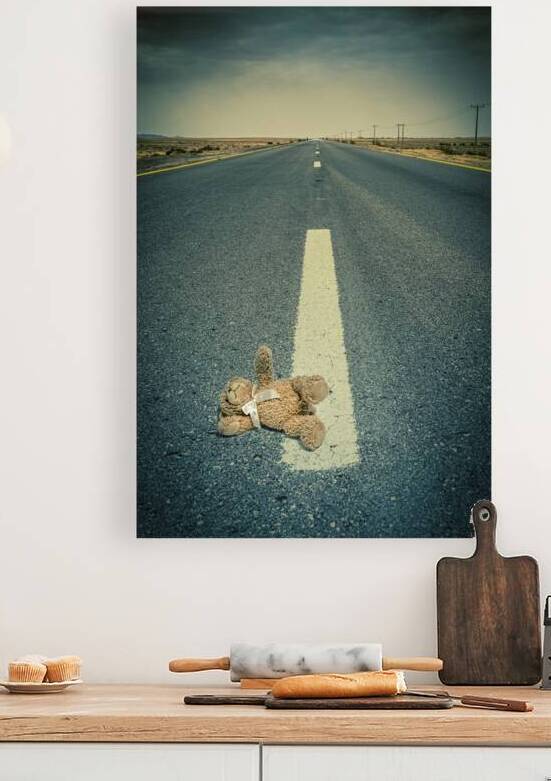 lonely road and teddy bear by Gualtiero Boffi