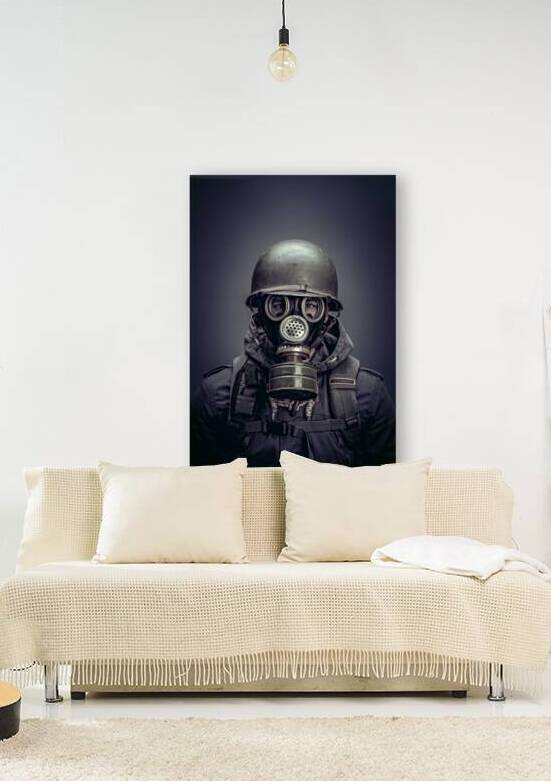 soldier with helmet and gas mask by Gualtiero Boffi