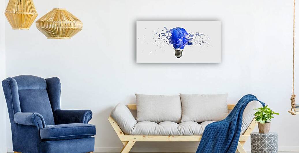 blue bulb destroying on white background by Gualtiero Boffi