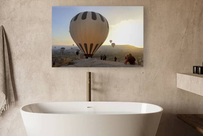 tourists watch the flight of hot air balloons by Gualtiero Boffi
