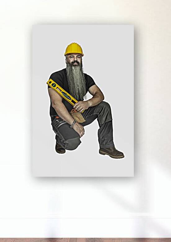 handyman with spirit level  by Gualtiero Boffi
