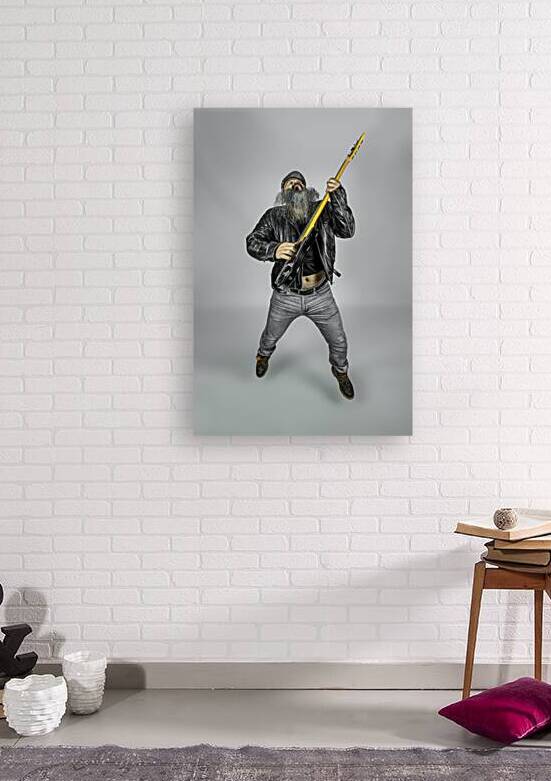 rocker with long beard and leather jacket  by Gualtiero Boffi