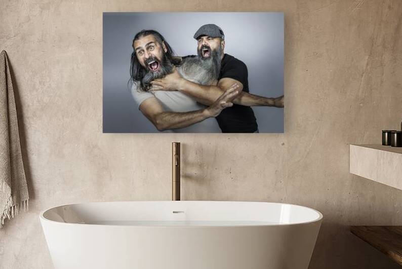 brawl between unshaven men  by Gualtiero Boffi
