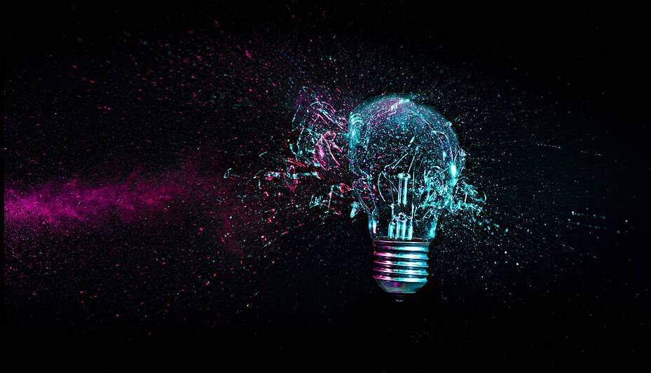 explosion of a traditional electric bulb.  by Gualtiero Boffi