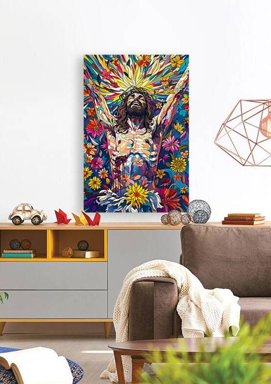 Colorful artistic depiction of jesus with a crown of thorns by Gualtiero Boffi