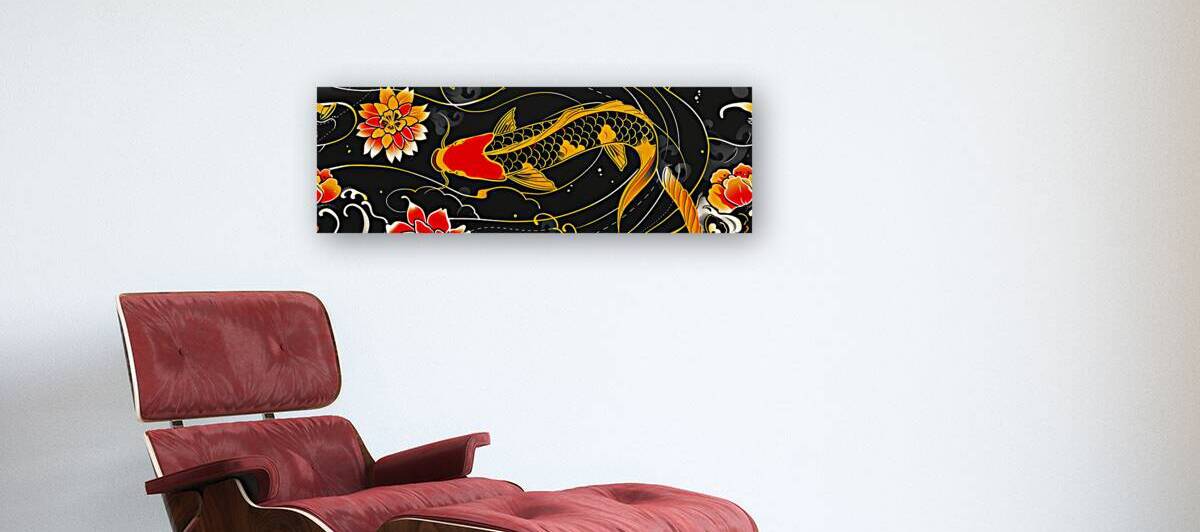 Traditional koi fish tattoo art on black background by Gualtiero Boffi
