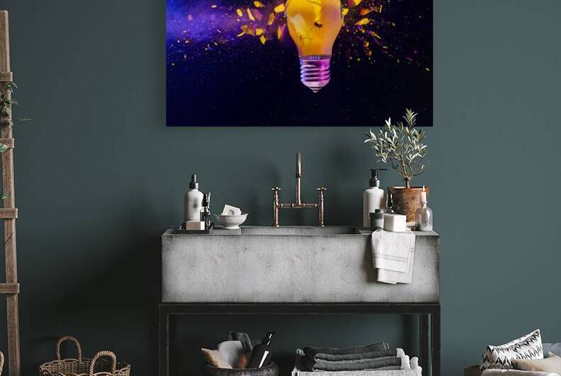 Yellow light bulb exploding black background  by Gualtiero Boffi