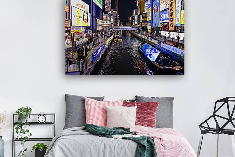 dotonbori canal at night with illuminated billboards by Gualtiero Boffi