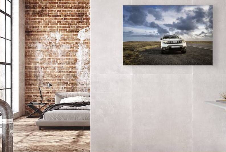 White suv parked on side of road with dramatic clouds by Gualtiero Boffi