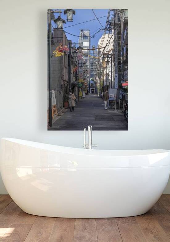 people are walking down a narrow street in japan  by Gualtiero Boffi