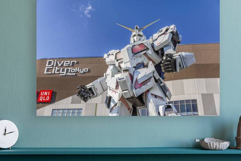 Giant gundam robot standing plaza shopping mall odaiba japan by Gualtiero Boffi