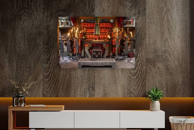 japanese shrine covered with orange torii gates by Gualtiero Boffi
