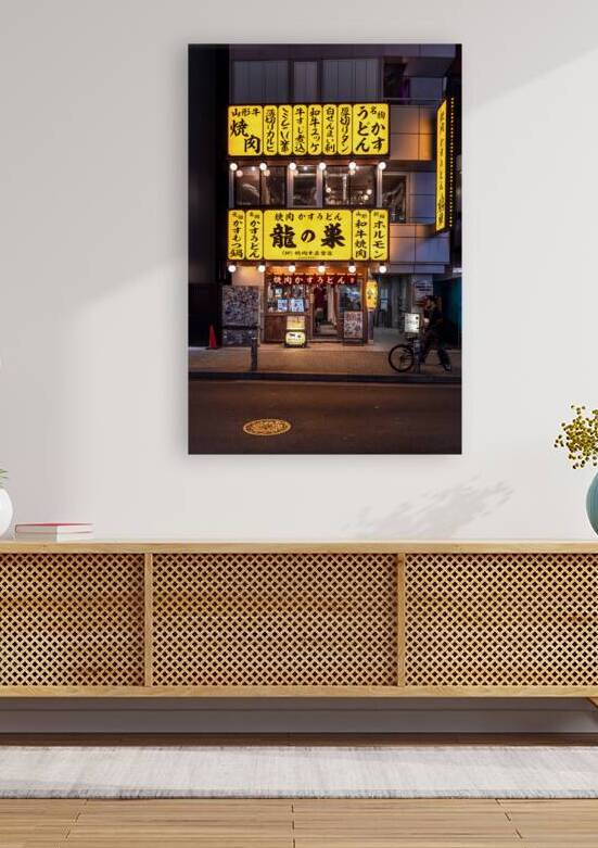 Japanese restaurant with illuminated signs showing menu  by Gualtiero Boffi