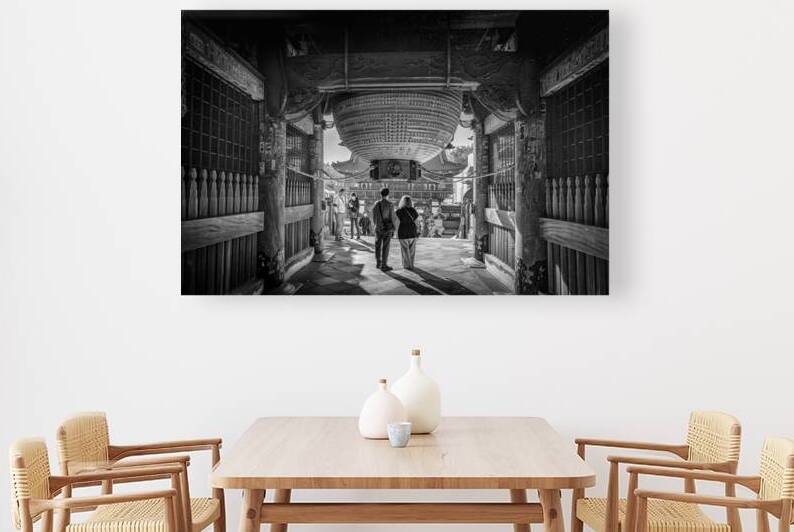 Tourists admiring giant red lantern in japanese temple by Gualtiero Boffi