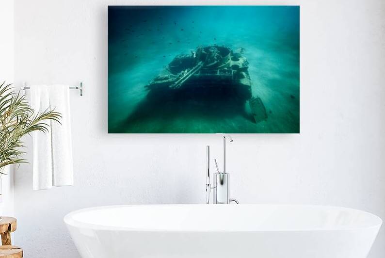 Old military tank lies decaying on the seabed creating an artif by Gualtiero Boffi