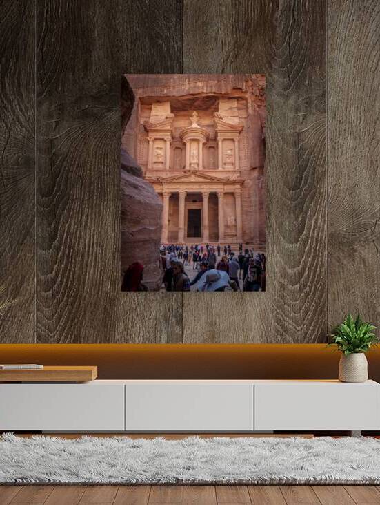 Tourists walking towards al khazneh the treasury in the ancien by Gualtiero Boffi