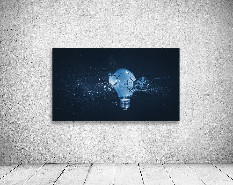 Shattered light bulb on dark background Wall Preview