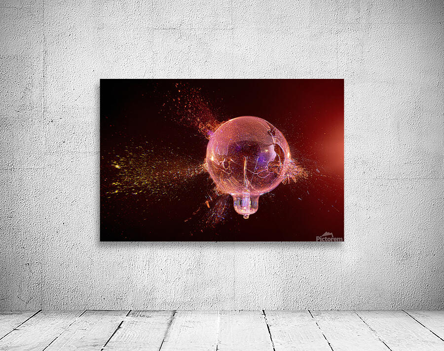 explosion of a glass bulb on a black background.  Wall Preview