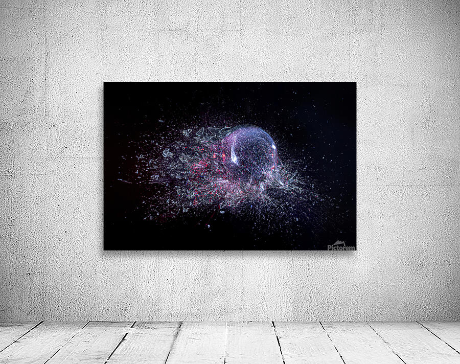 explosion of a glass ball on a black background.  Wall Preview