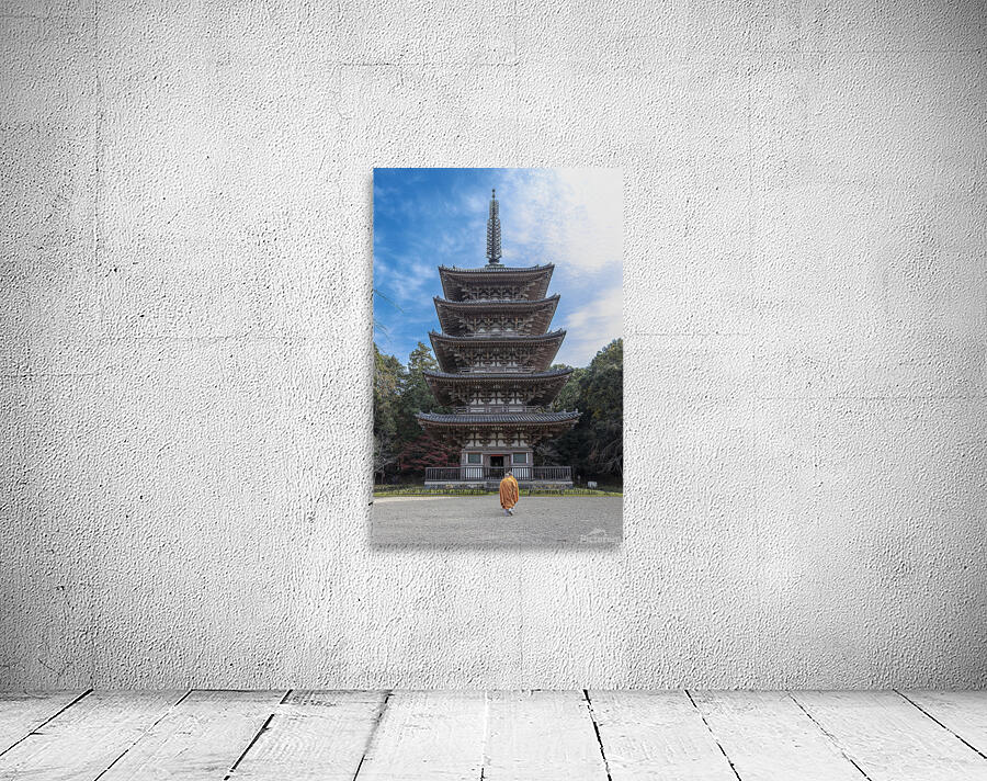 Five-storey pagoda of Daigo-ji Temple and monks  Wall Preview