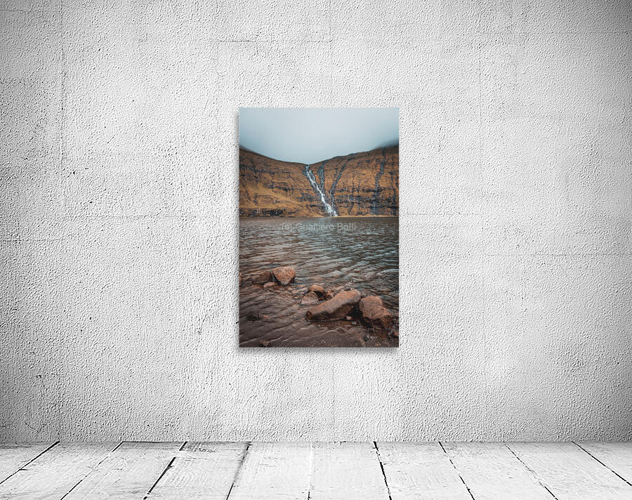waterfalls that flow into the lake of Saksun in the Faroe Wall Preview