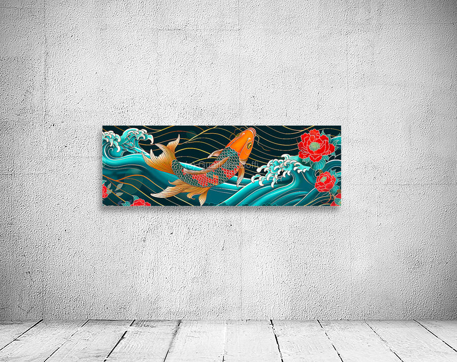 Traditional asian koi fish in waves illustration Wall Preview