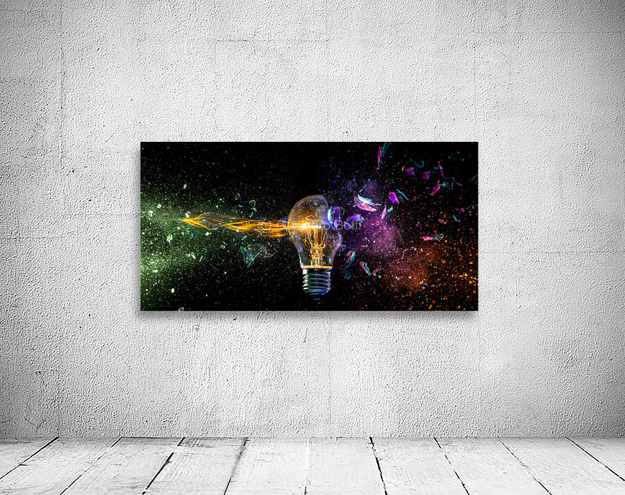 Exploding light bulb concept on dark background Wall Preview