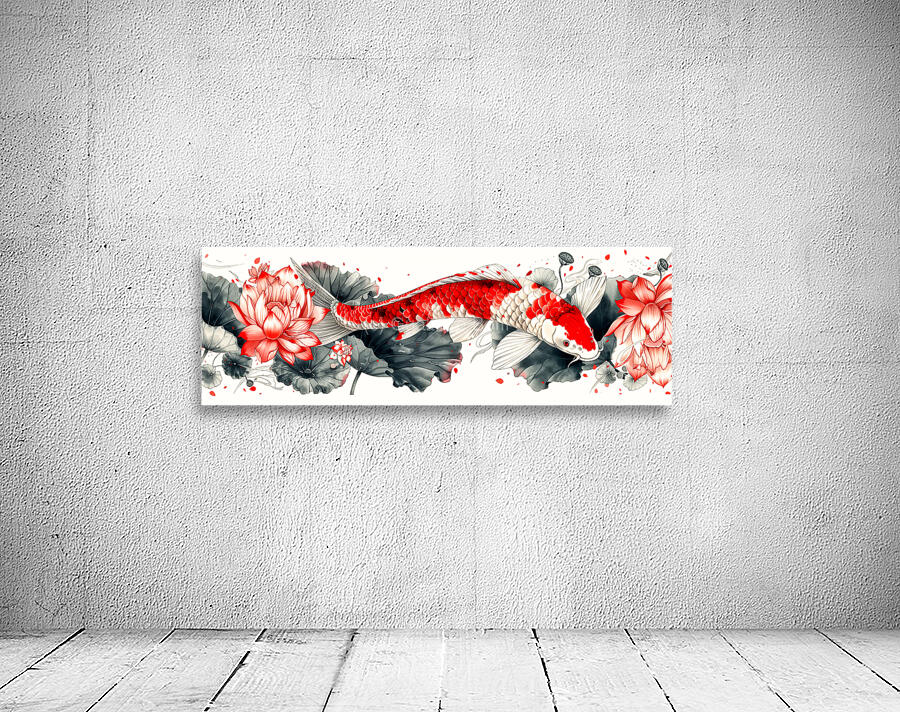 Elegant koi fish with lotus flowers panoramic art Wall Preview