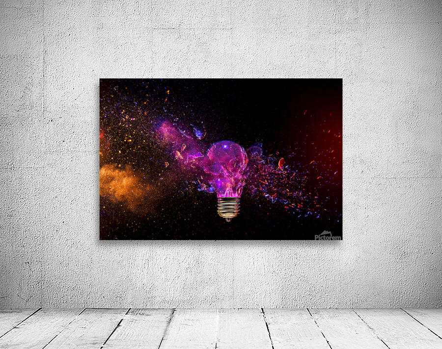 Exploding light bulb concept on dark background Wall Preview
