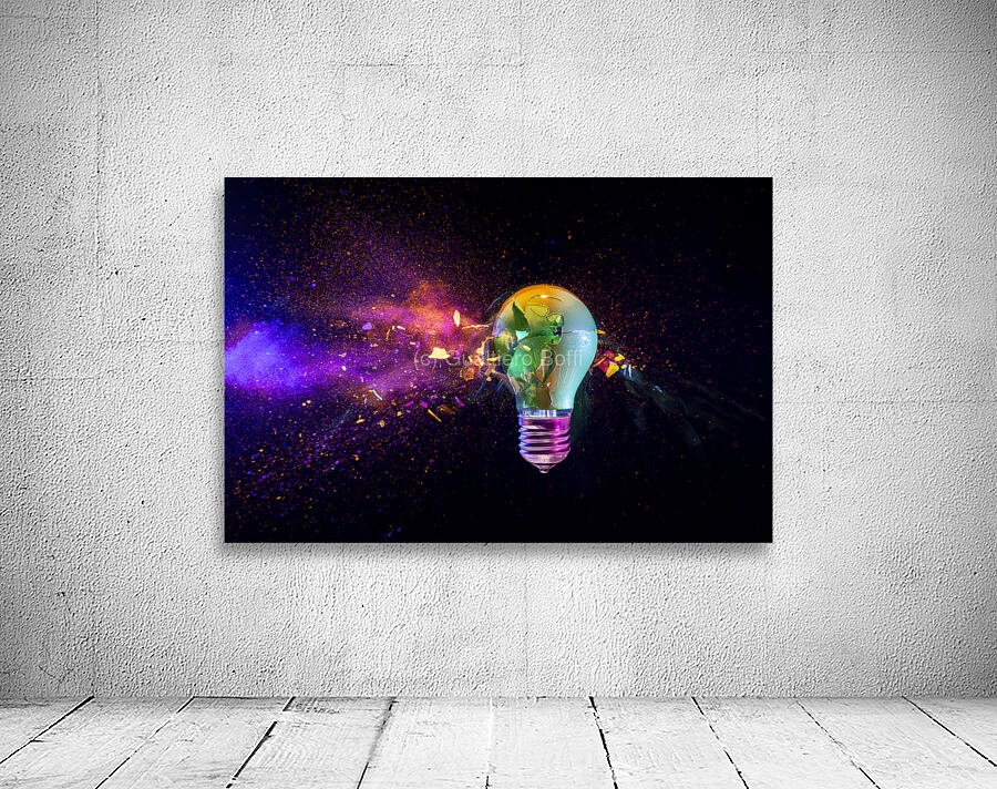 Broken light bulb exploding with colorful  Wall Preview