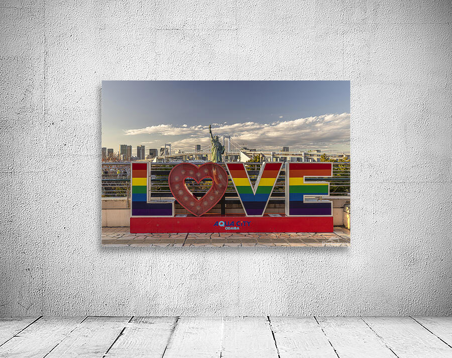 Rainbow love sign standing in front of rainbow bridge  tokyo Wall Preview